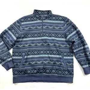 LL Bean Mens Athletic Quarter Zip Pullover Sweatshirt Blue Aztec Size XXXL